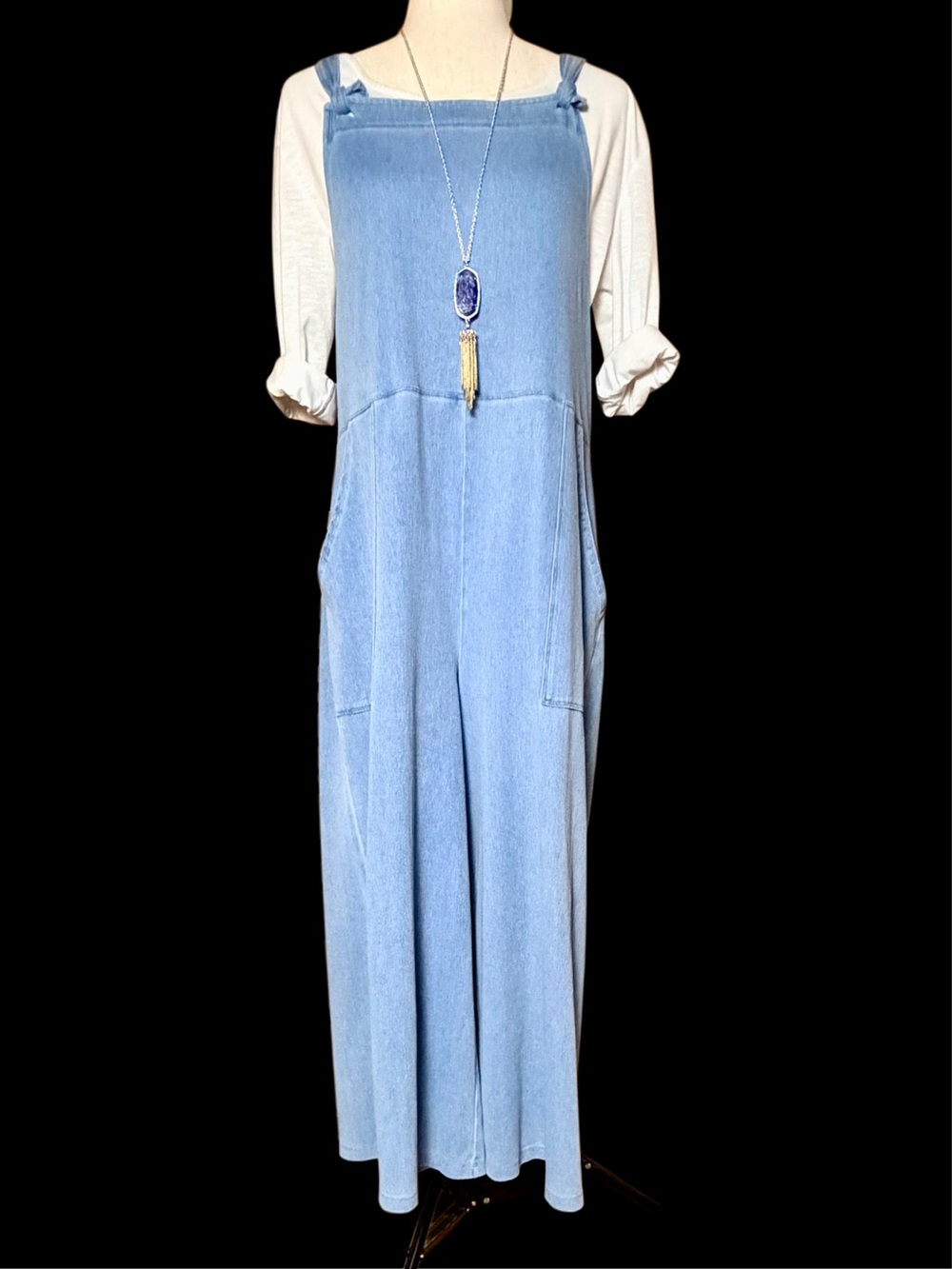 CUTE Wide-Leg Ankle/Crop Overalls Set Denim Look Small Oversized
